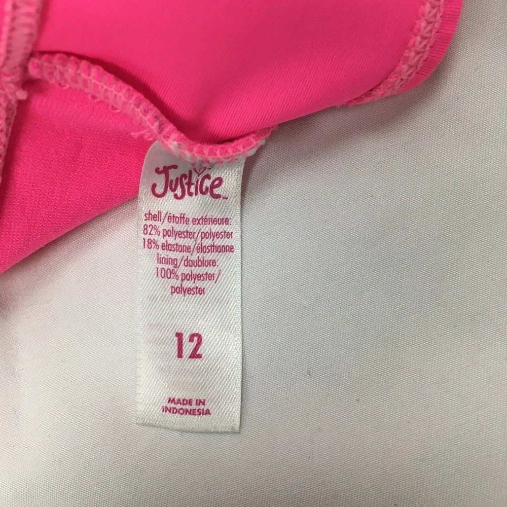 Justice Girl Size 12 Pink Swim Top Ruffle “Aloha” Bikini‎